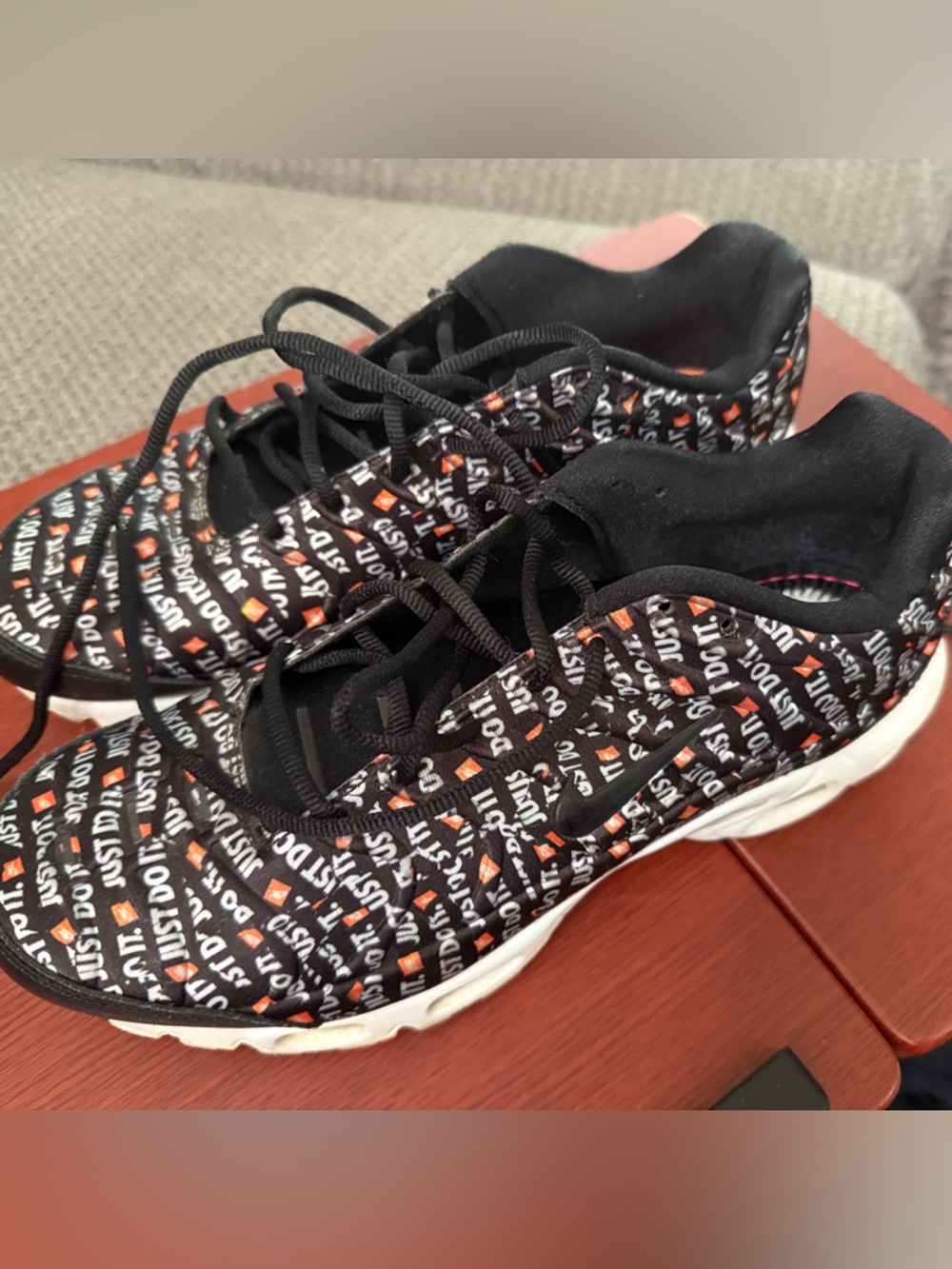 Nike Black, White and Orange 'Just Do It' Logo Running Shoes